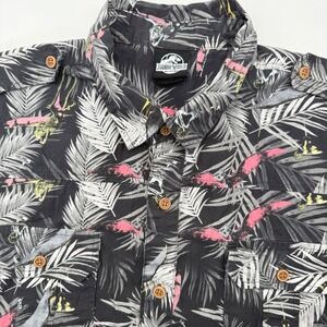 Jurassic World Shirt Mens MD Black Tropical Dinosaur Print Button Down Epaulets